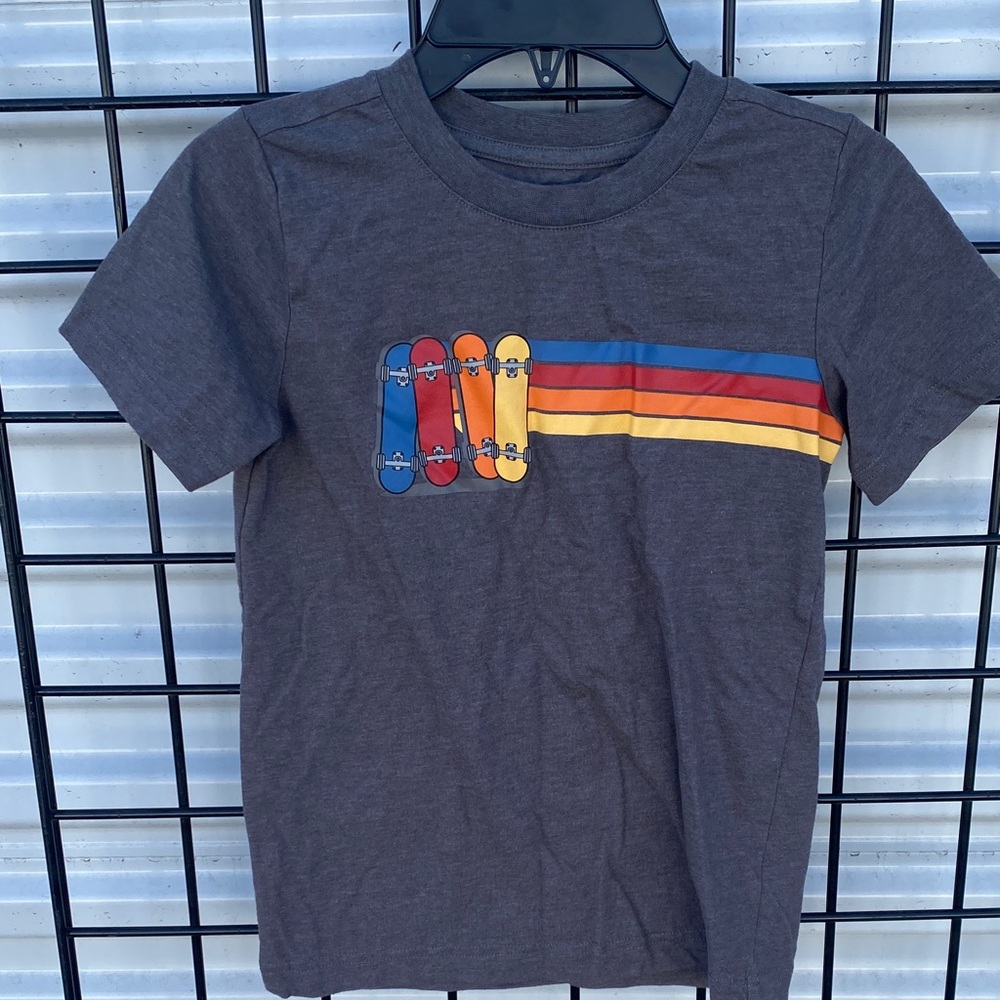 Kids Grey Skateboard Stripe Tee